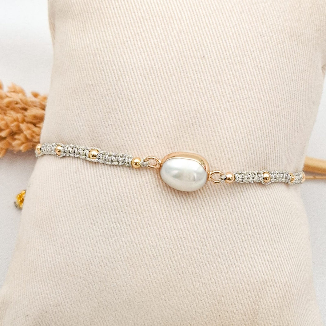 Bracelet Macrame Silver Single Pearl