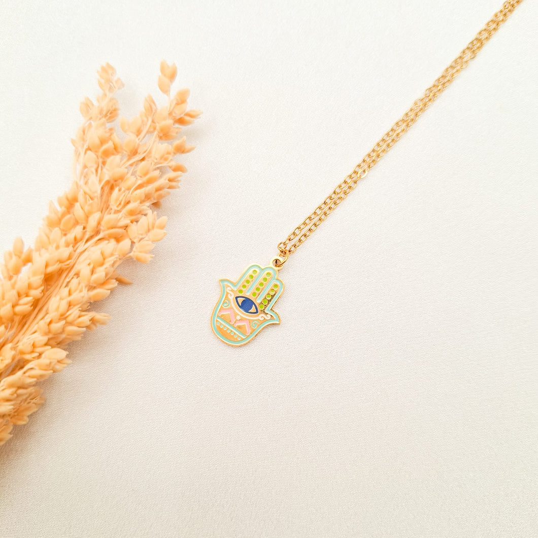 Necklace Enamel Hamsa Hand