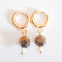 Load image into Gallery viewer, Earring Hoop with Pendant Gemstone Pearl
