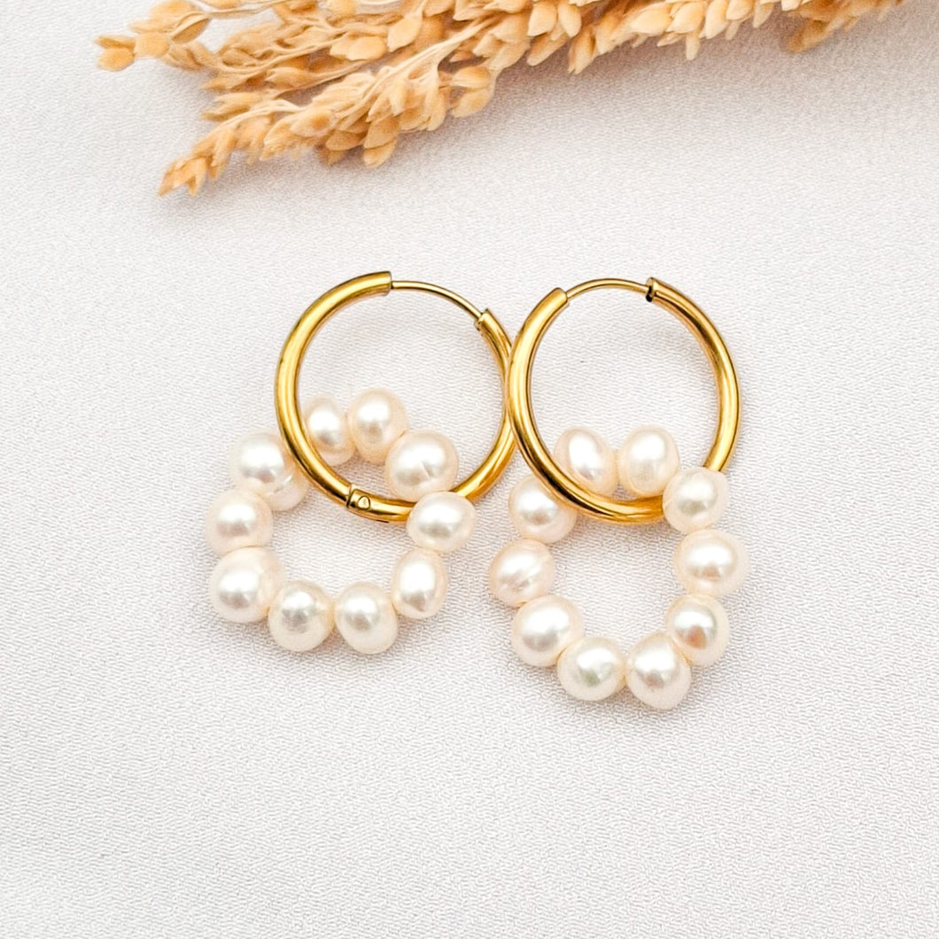 Earring Hoop With Drop Natural Pearl