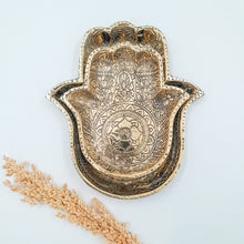 Load image into Gallery viewer, Brass Trinket Tray Hamsa Hand
