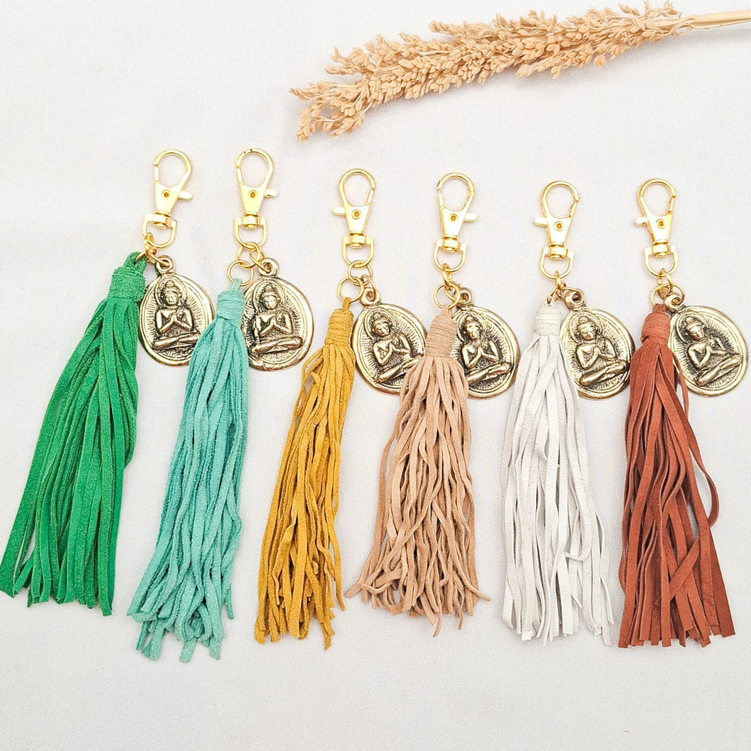 Keychain Buddha and Ganesh Tassel Suede