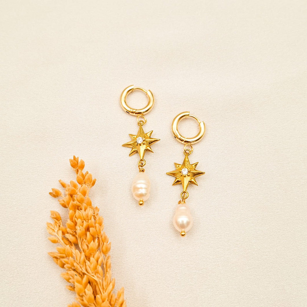Earring Hoop Star Pearl