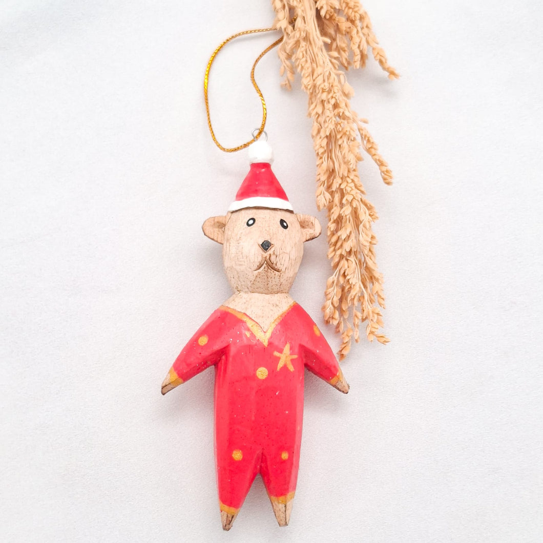 Wooden Christmas Ornament Bear Santa