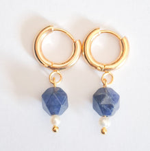 Load image into Gallery viewer, Earring Hoop with Pendant Gemstone Pearl
