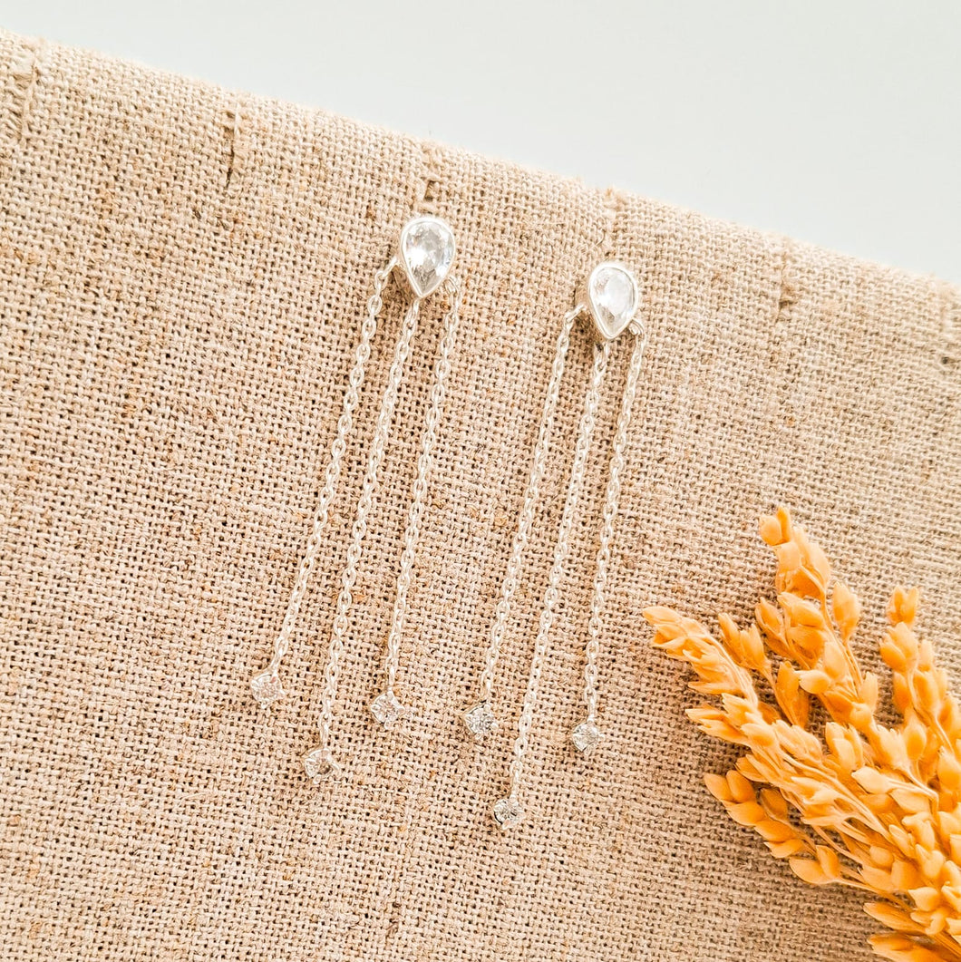 Earring Drop Triple Chain Silver 925