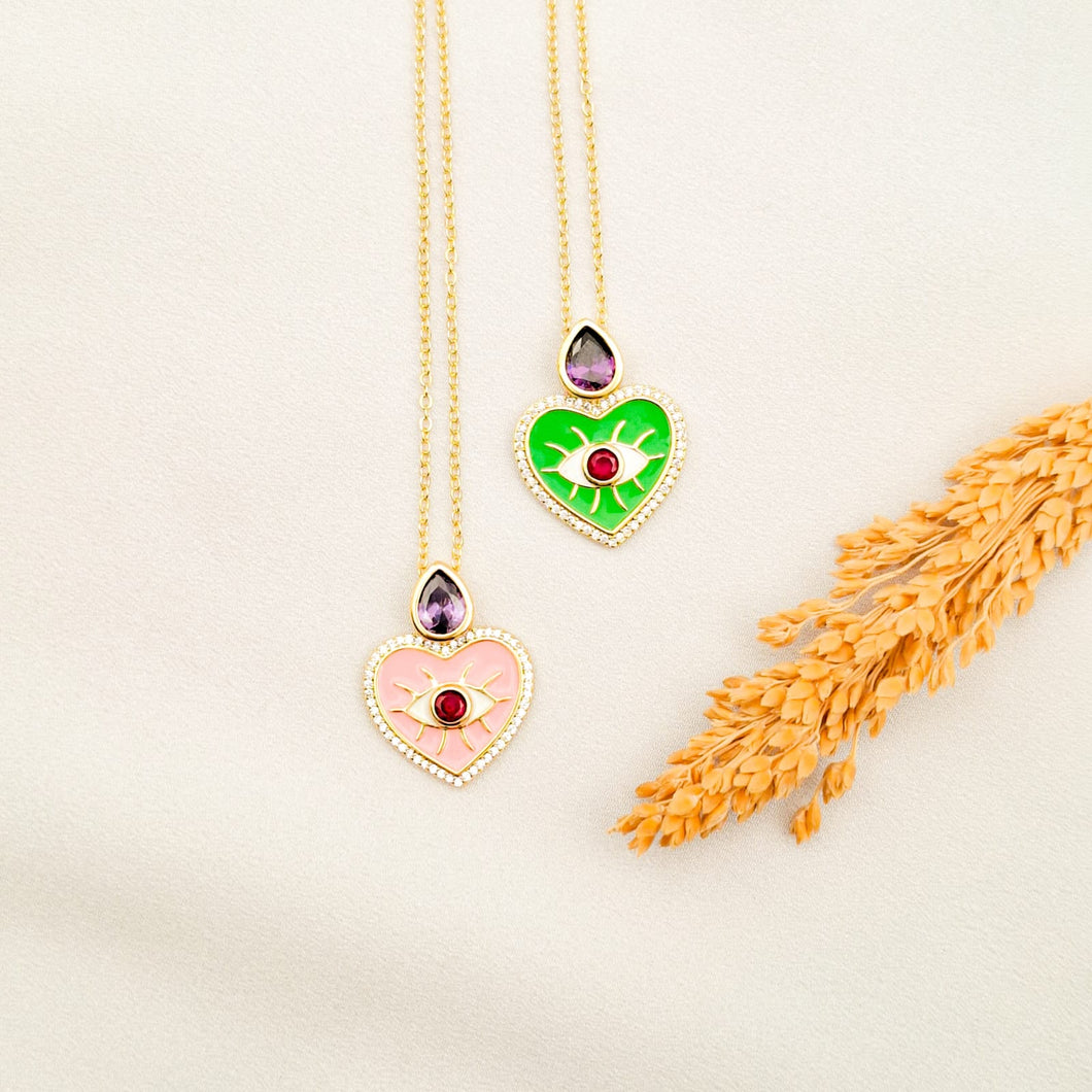 Necklace Enamel Heart - Tribal Eyes
