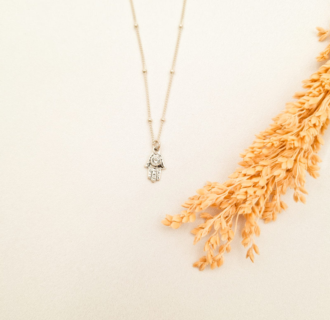 Necklace Plain Silver 925 Little Hamsa Zircone