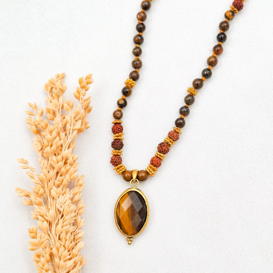 Necklace Yoga Tiger Eye Pendant Opal Shape