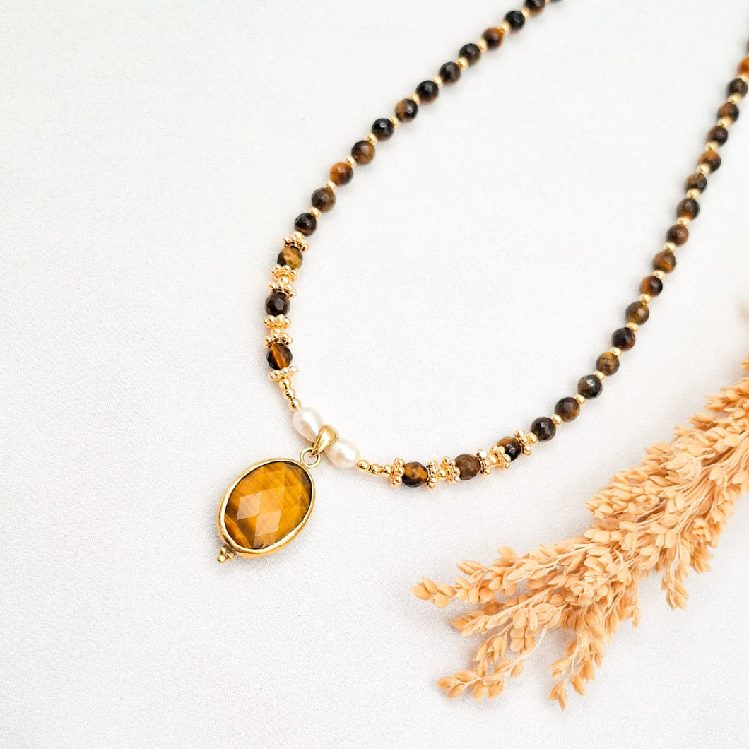 Necklace Tiger Eyes Opal Shape