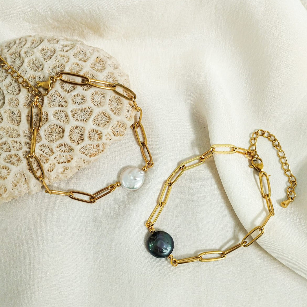 Bracelet Pearl Full Moon With Big Chain Gold
