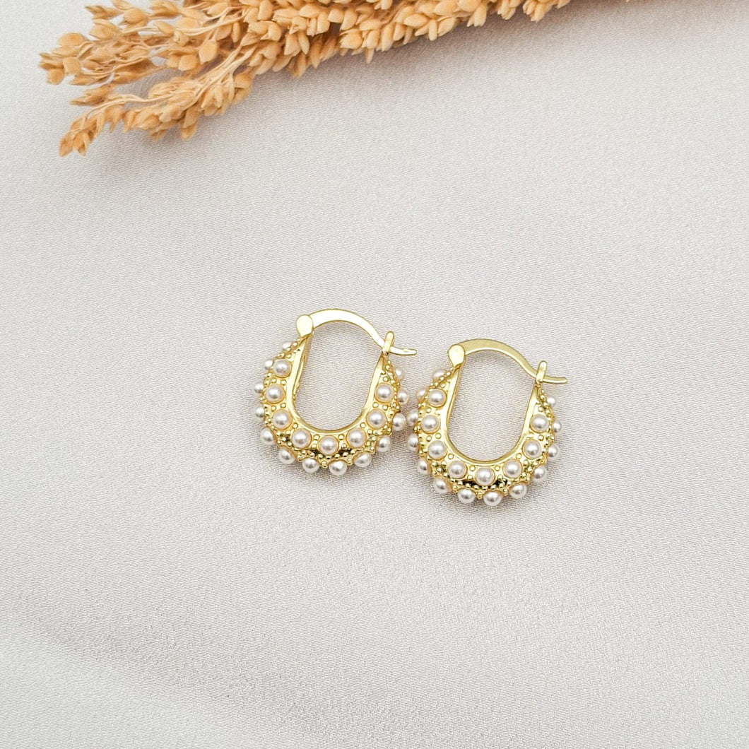 Earring Hoop Teardrop With Imitation Pearl