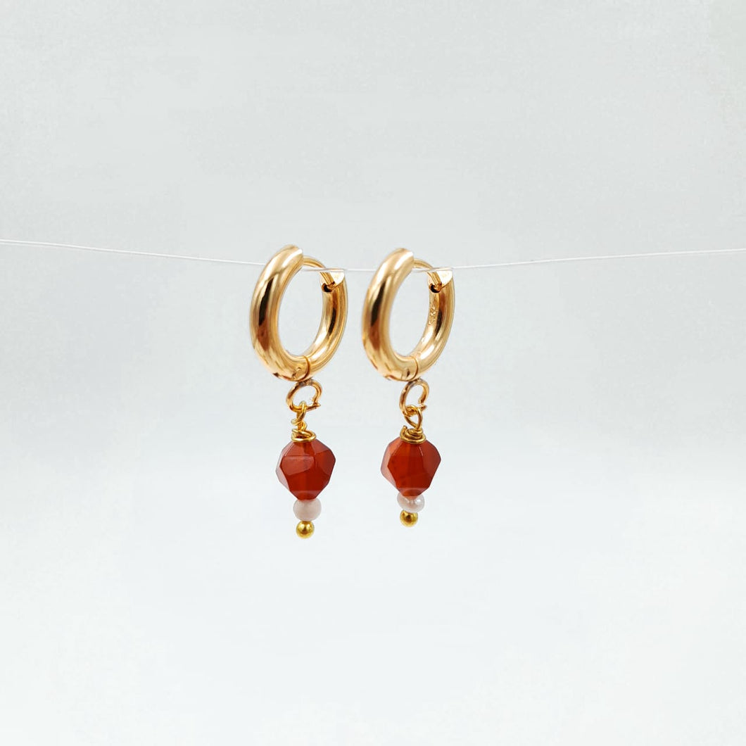 Earring Hoop with Pendant Gemstone Pearl