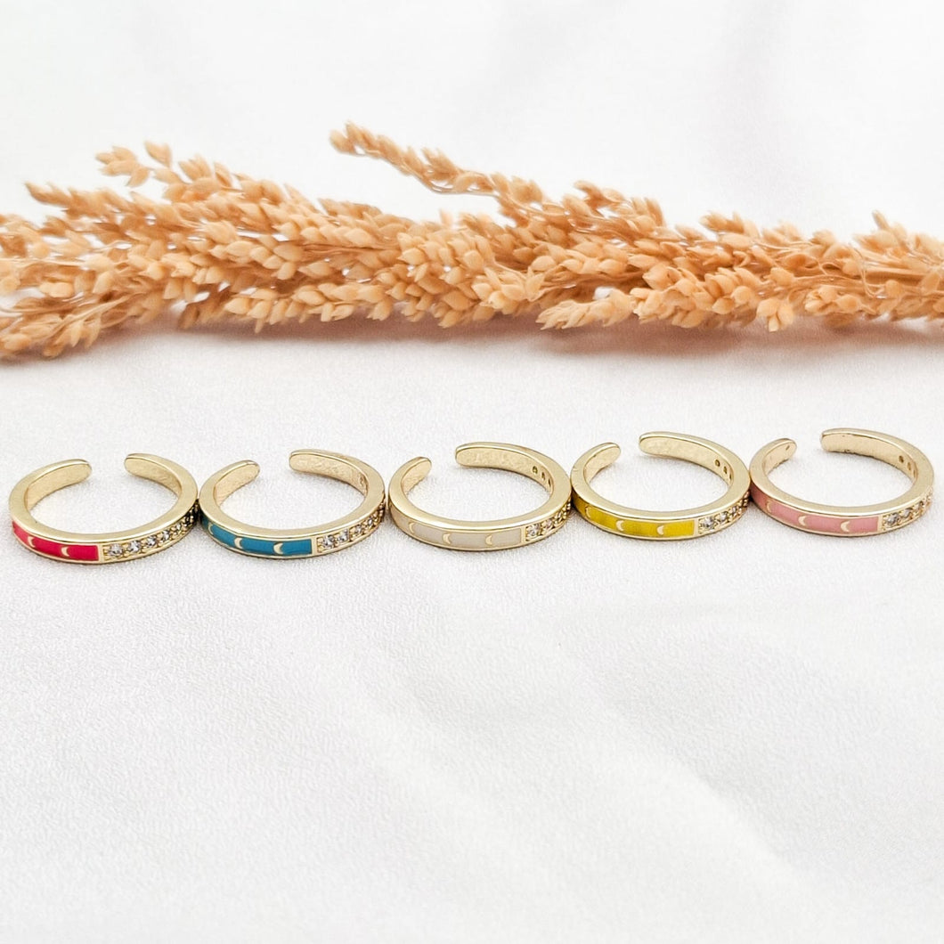 Ring Enamel Moon Half Crystal