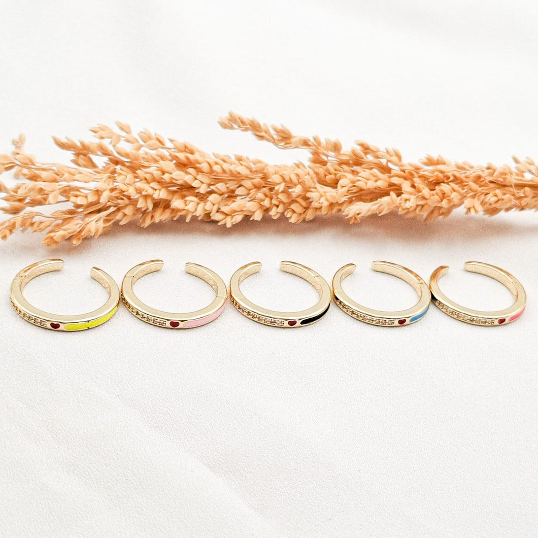 Ring Enamel Heart Half Crystal