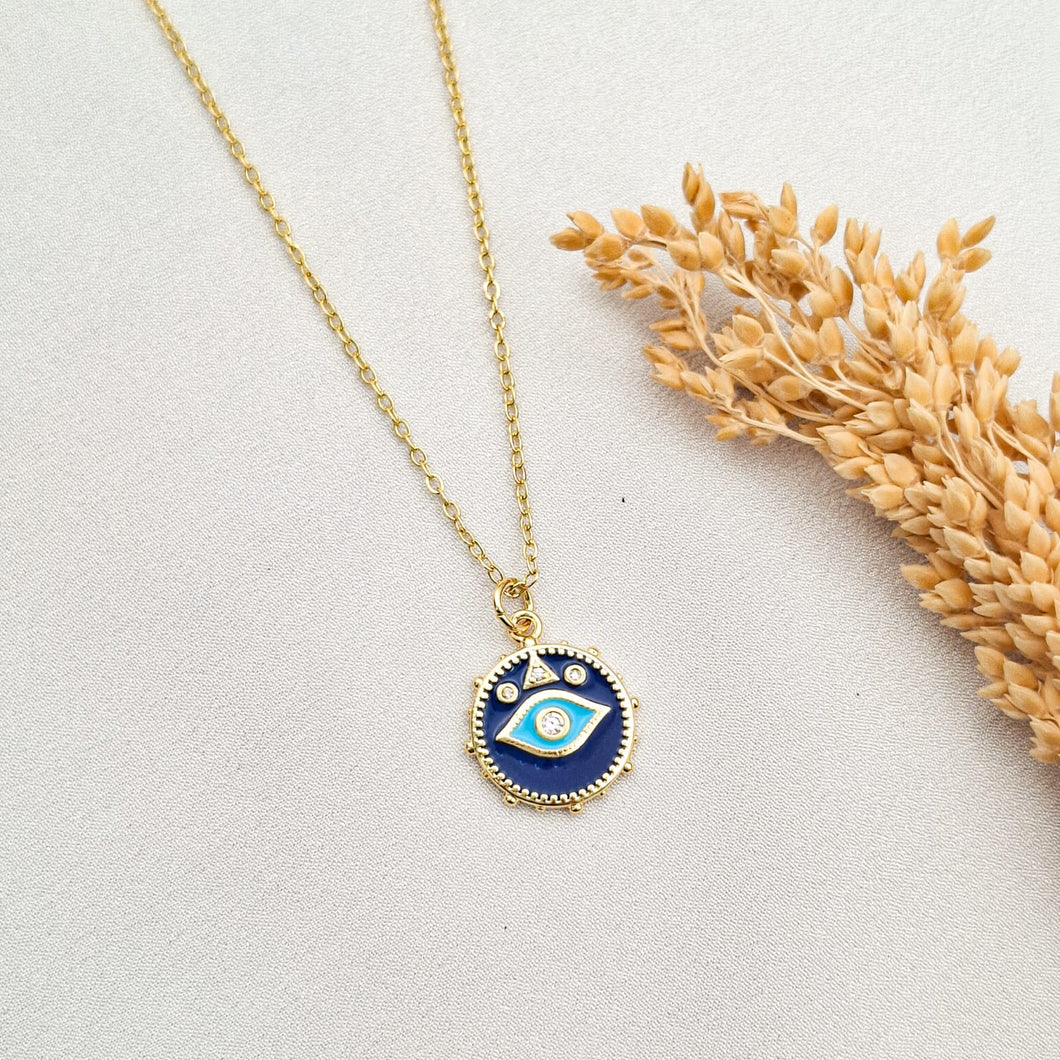 Necklace Enamel Zicrone Round Evil Eye Pendant