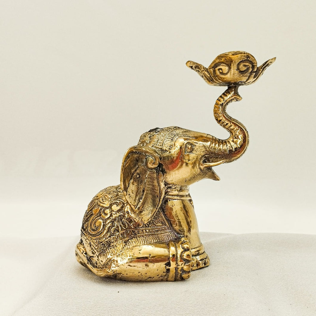 Brass Decor Elephant Flower Candle Pot