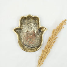 Load image into Gallery viewer, Brass Trinket Tray Hamsa Hand
