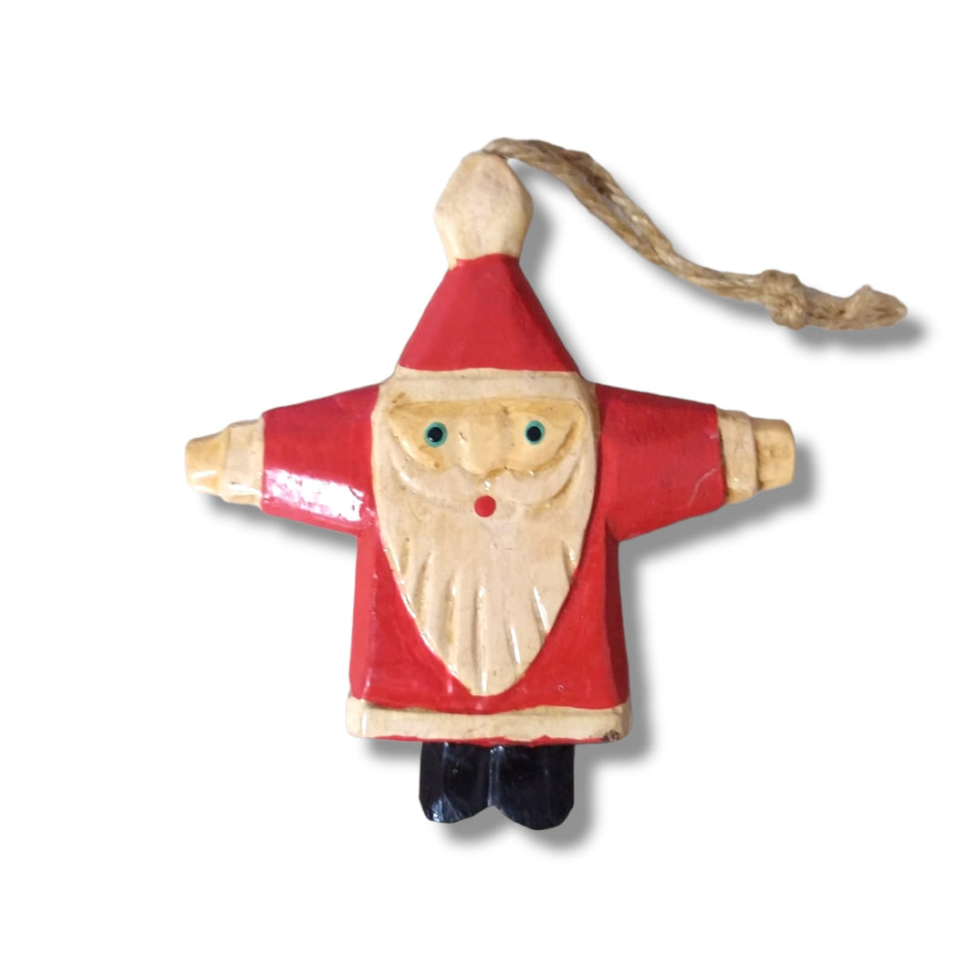 Wooden Christmas Ornaments Vintage Santa Red