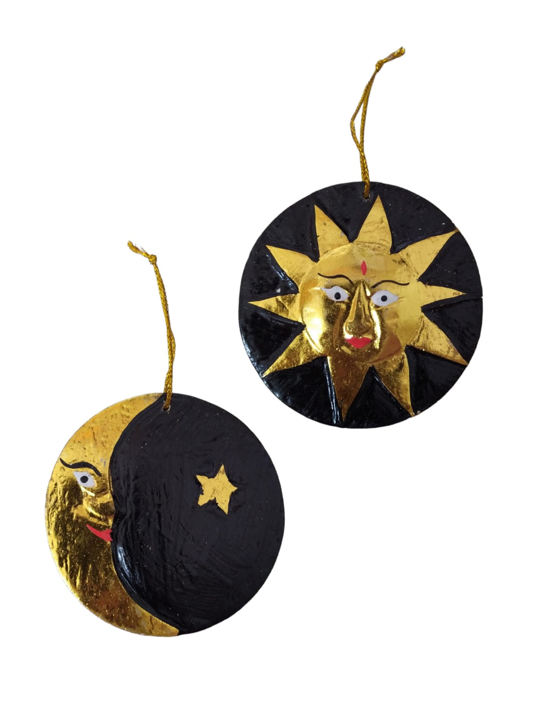 Wooden Christmas Ornament Gold Moon and Sun
