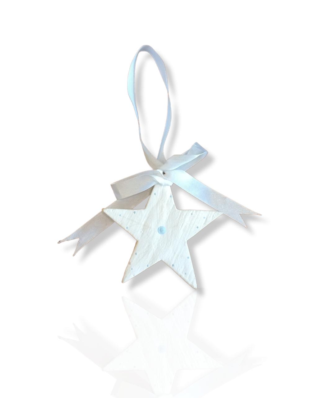Wooden Christmas Ornaments Star and Ribbon