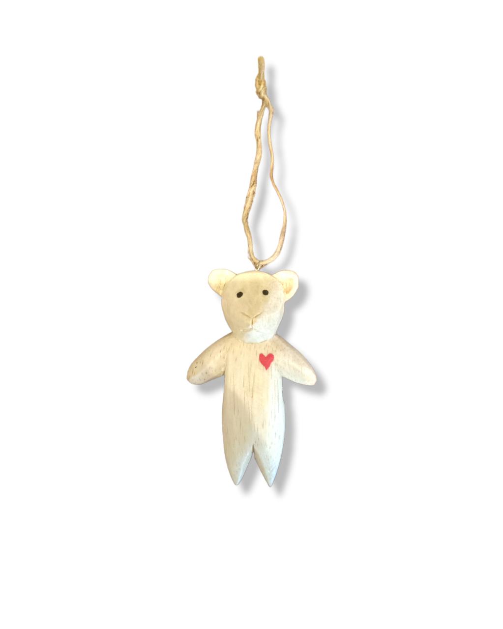 Wooden Christmas Ornaments Bear Red Heart