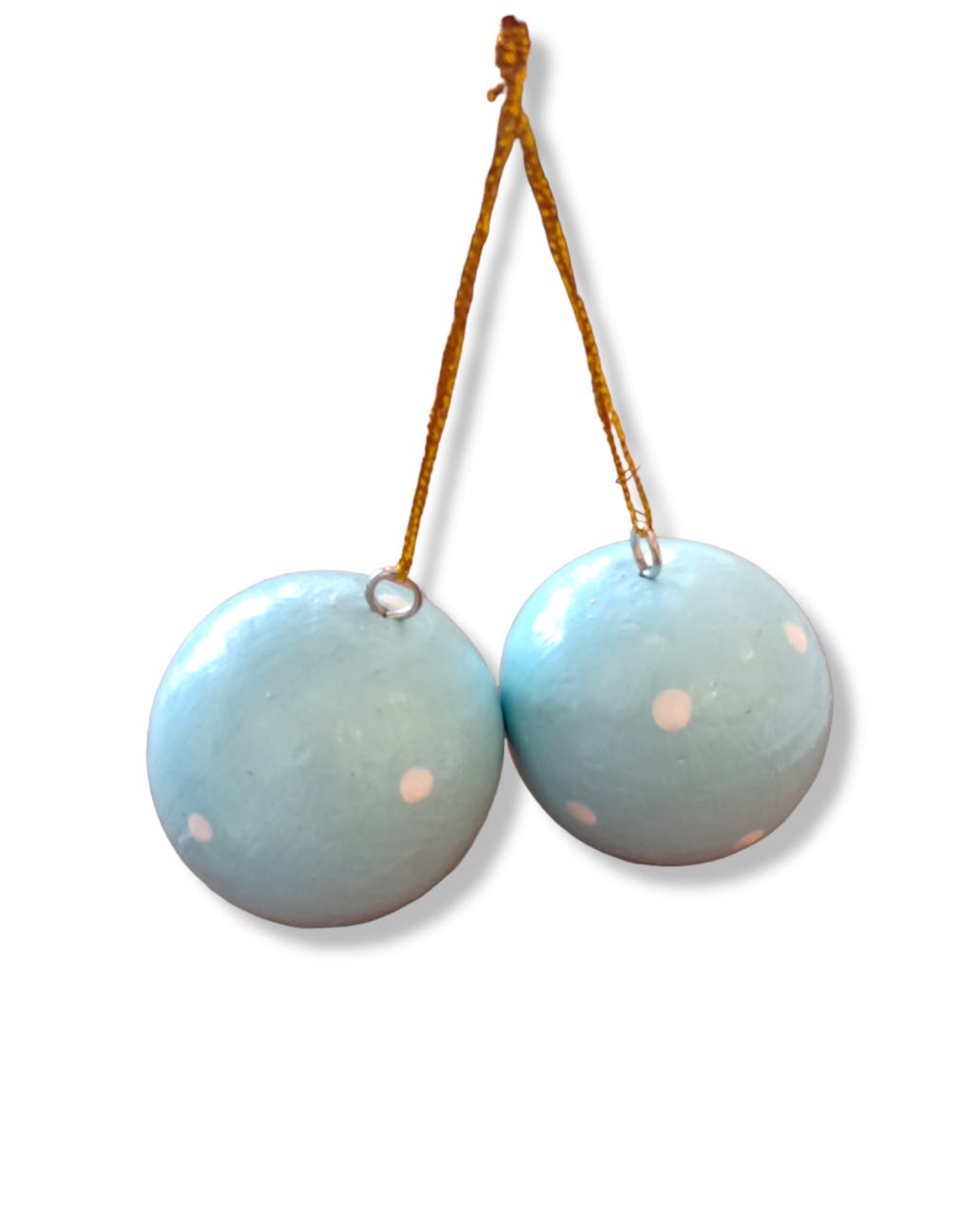 Wooden Christmas Ornaments Ball Blue Dot