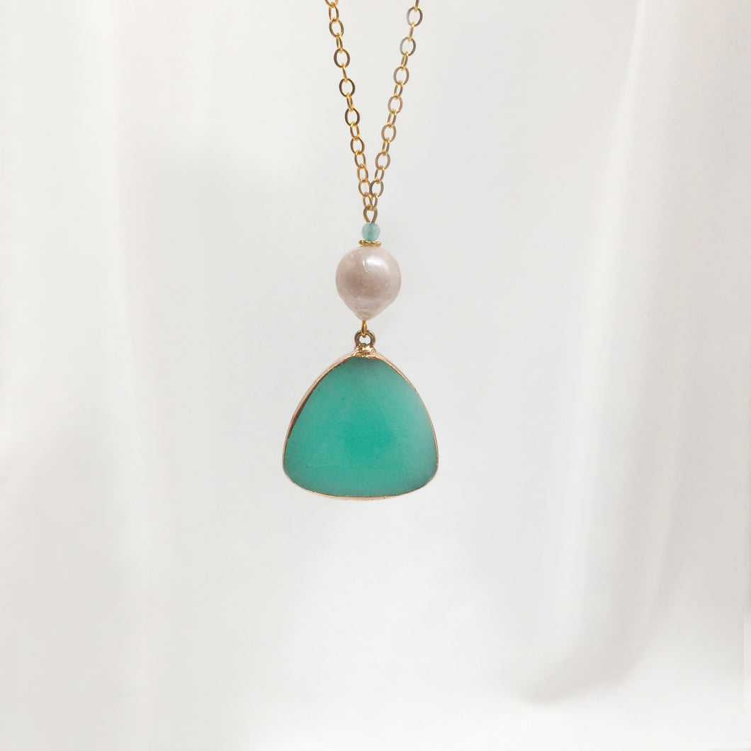 Necklace Triangle Aquamarine Pearl