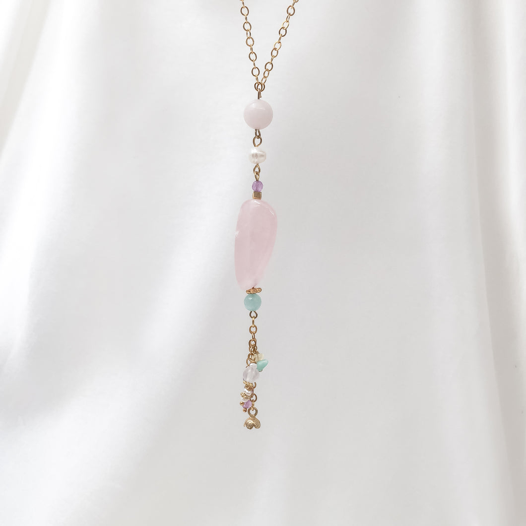 Necklace Rose Quarts with Stone Charm