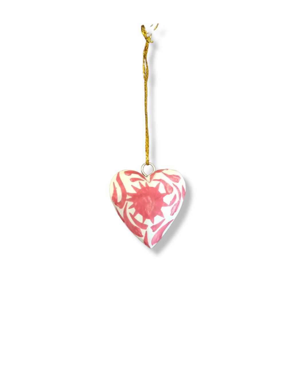 Wooden Christmas Ornaments Heart Batik Red S