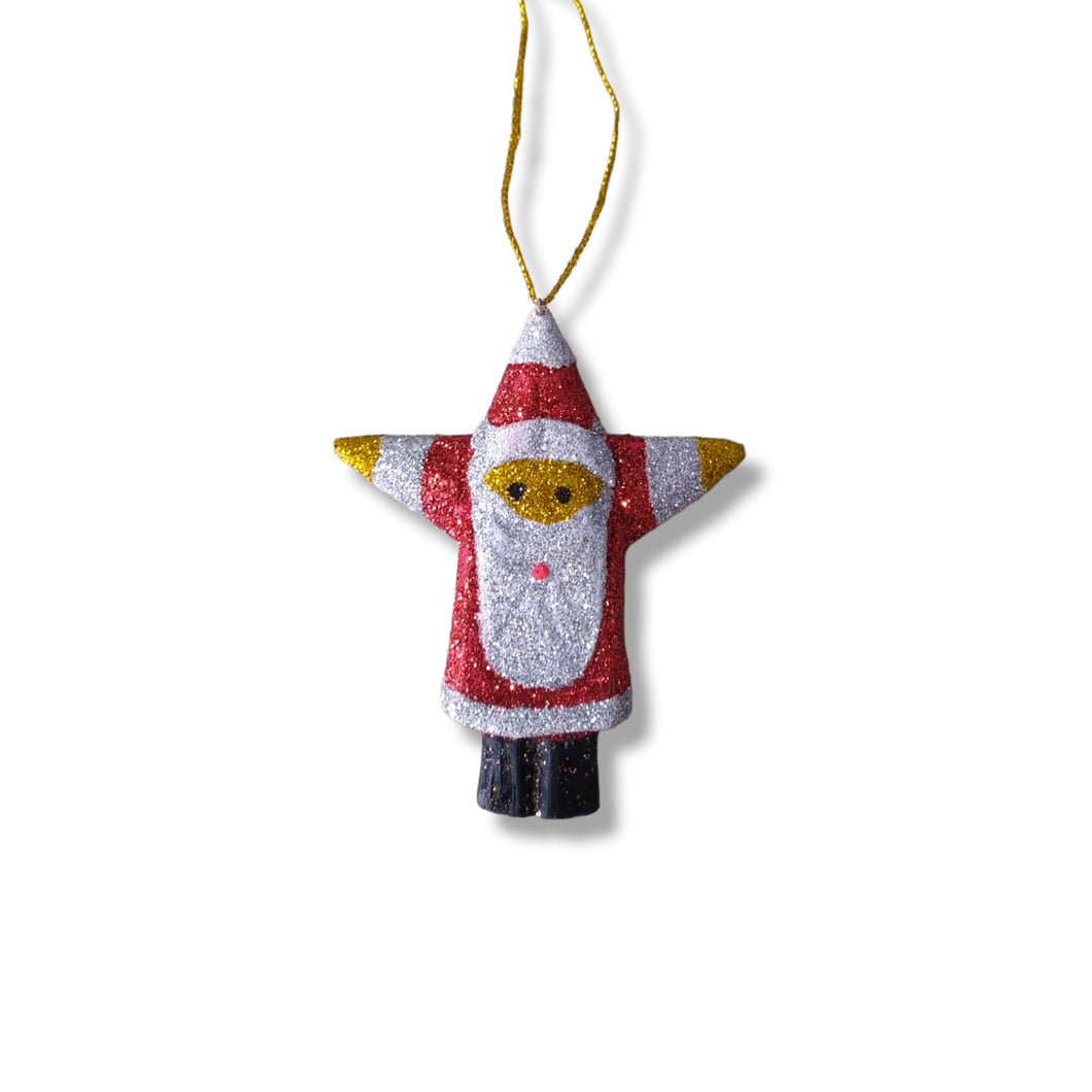 Wooden Christmas Ornaments Sparkling Santa